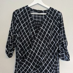 BCX Black & White Window Pane Plaid Blouse